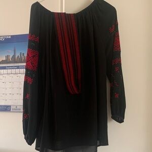 Elegant Black and Red Embroidered Women's Blouse